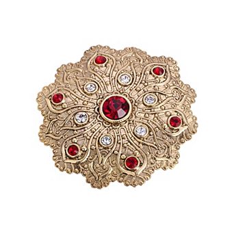 1928 Gold Tone Flower Crystal Pin