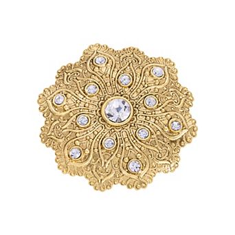 1928 Gold Tone Flower Crystal Pin
