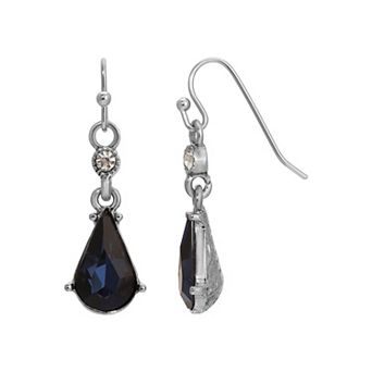 1928 Silver Tone Blue Crystal Pear-Shaped Drop Earrings