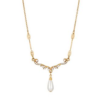 1928 Simulated Pearl and Crystal Collar Necklace