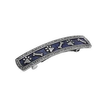 1928 Silver Tone Paw and Bone Blue Enamel Hair Barrette