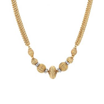 1928 Gold Tone Fluted Bead Crystal Accent Chain Necklace