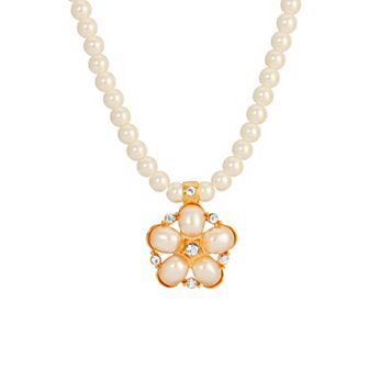 1928 Flower Simulated Pearl Pendant Necklace