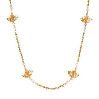 1928 Gold Tone Crystal Bee Necklace