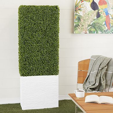 Stella & Eve Artificial Foliage Tall Topiary with Realistic Leaves and Black Cement Planter Box