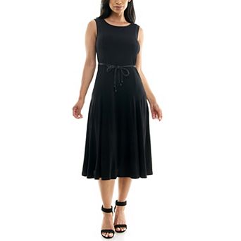 Women's Nina Leonard Sleeveless Midi Dress with Tie Waist