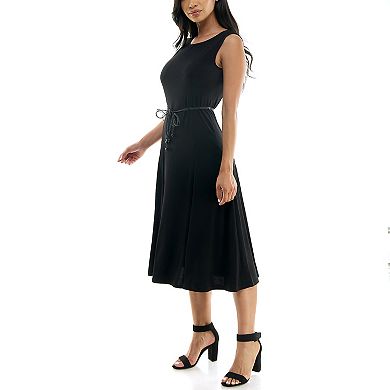 Women's Nina Leonard Sleeveless Midi Dress with Tie Waist