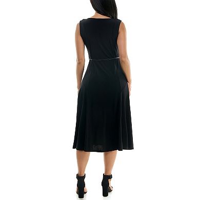 Women's Nina Leonard Sleeveless Midi Dress with Tie Waist