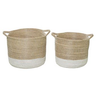 Stella & Eve Seagrass Handmade Two-Tone Storage Basket with Handles 2 pc Set