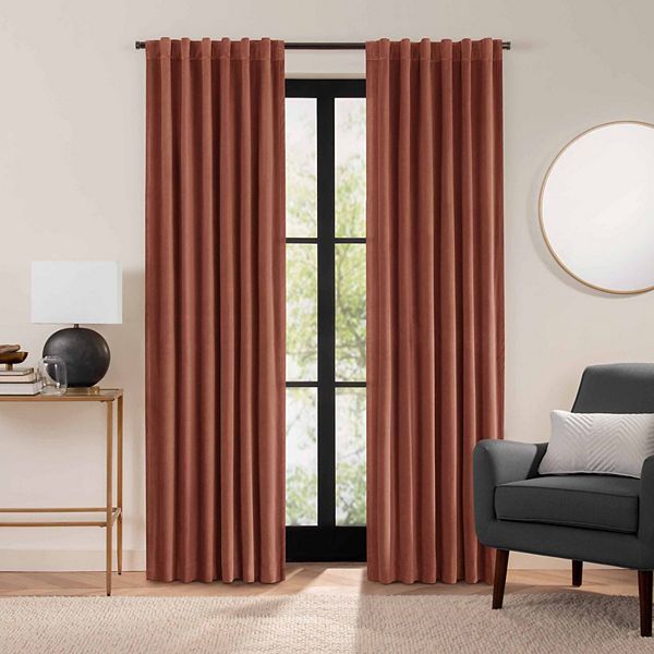 Eclipse Luxury Cotton Velvet, 100% Blackout, Rod Pocket, Single Curtain Panel, 50"x84", Copper