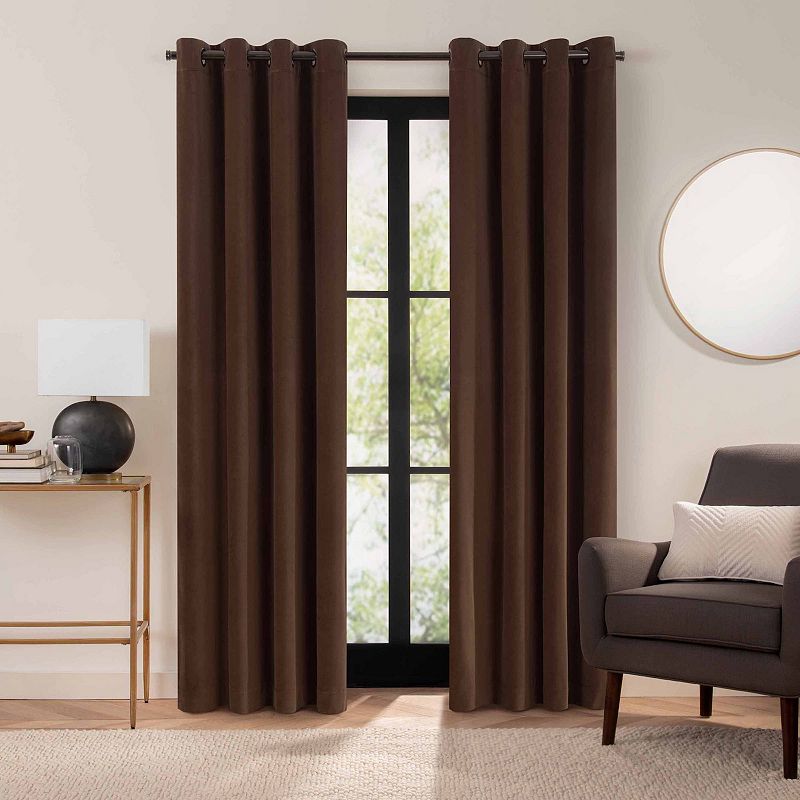 Eclipse Luxury Cotton Velvet 100% Blackout Grommet 1 Piece Curtain Panel, 96" x 50"