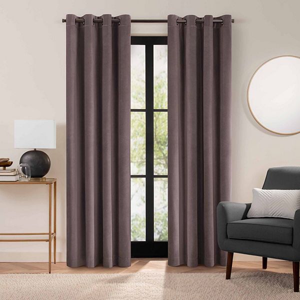 Eclipse Luxury Cotton Velvet, 100% Blackout, Grommet, Single Curtain Panel, 50"x96", Truffle