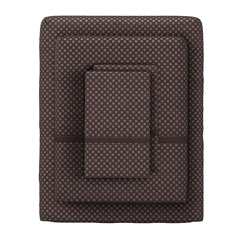 Lavish Home 4-Piece Embossed Checker Sheet Set with Pillowcases, Brown, Que