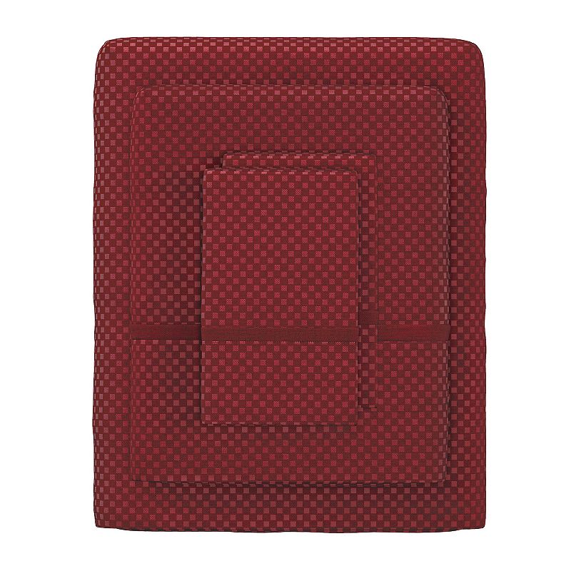 Lavish Home 4-Piece Embossed Checker Sheet Set with Pillowcases, Red, FULL 