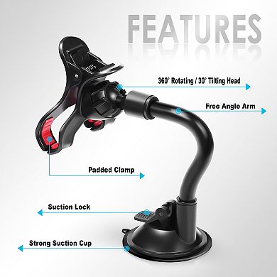 Insten Universal Car Phone Mount, Windshield And Dashboard Suction Mount