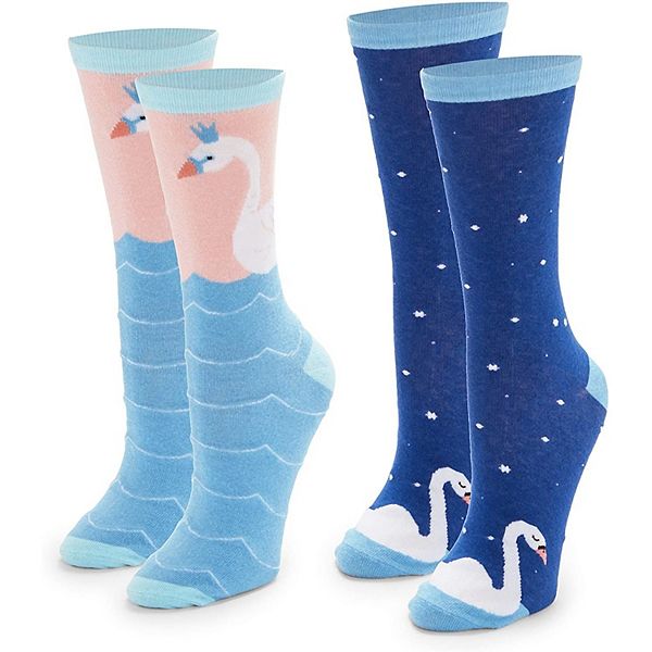 Zodaca Swan Crew Socks for Men and Women, Novelty Sock Set (One Size, 2