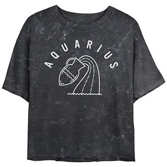 Juniors' Aquarius Zodiac Sign Water Jar Mineral Wash Graphic Tee