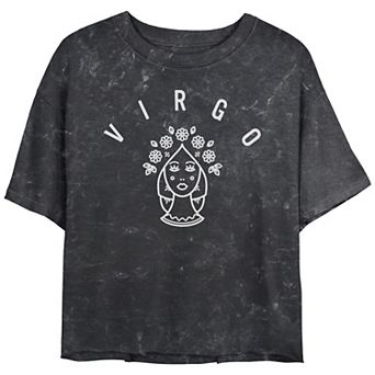 Juniors' Virgo Zodiac Sign Flower Crown Woman Mineral Wash Graphic Tee