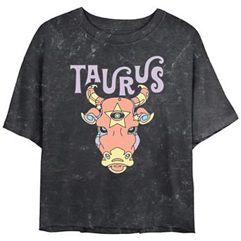 Juniors' Mad Engine Zodiac Taurus Sign Astral Bull Mineral Wash Graphic Tee