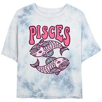 Juniors' Zodiac Sign Pisces Fish Bombard Wash Graphic Tee