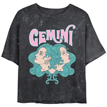 Juniors' Mad Engine Zodiac Gemini Sign Two-faced Woman Mineral Wash Graphic Tee