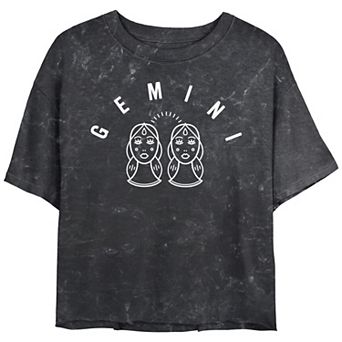 Juniors' Gemini White Ink Sketch Mineral Wash Graphic Tee