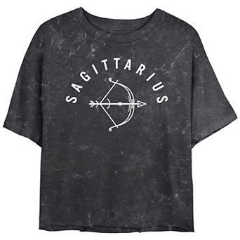 Juniors' Sagittarius Bow And Arrow Blue Ink Sketch Mineral Wash Graphic Tee