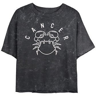 Juniors' Cancer Crab Green Ink Sketch Mineral Wash Graphic Tee