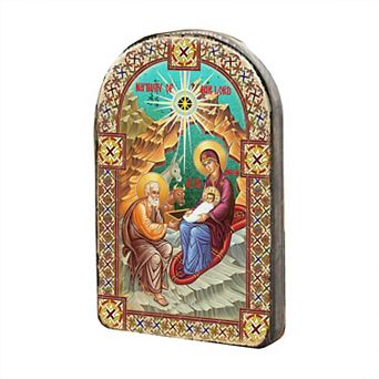 G.Debrekht Orthodox Nativity Wooden Gold Plated Religious Christian Sacred Icon Inspirational Icon Decor - 86052