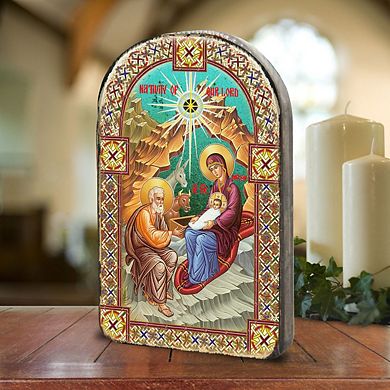 G.Debrekht Orthodox Nativity Wooden Gold Plated Religious Christian Sacred Icon Inspirational Icon Decor - 86052