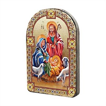 G.Debrekht Holy Family Wooden Gold Plated Religious Christian Sacred Icon Inspirational Icon Decor - 86050