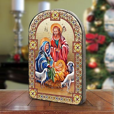G.Debrekht Holy Family Wooden Gold Plated Religious Christian Sacred Icon Inspirational Icon Decor - 86050