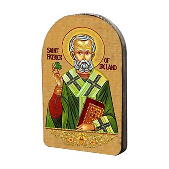 G.Debrekht Saint Patrick Wooden Gold Plated Religious Celtic Sacred Icon Inspirational Icon Decor - 86060