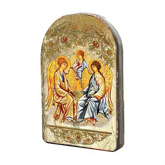 G.Debrekht Testament Trinity Wooden Gold Plated Religious Orthodox Sacred Icon Inspirational Icon Decor - 86015