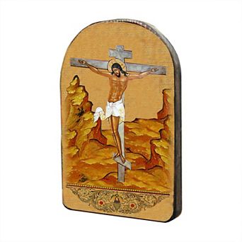 G.Debrekht Crucifixion Cross Wooden Gold Plated Religious Christian Sacred Icon Inspirational Icon Decor - 86058