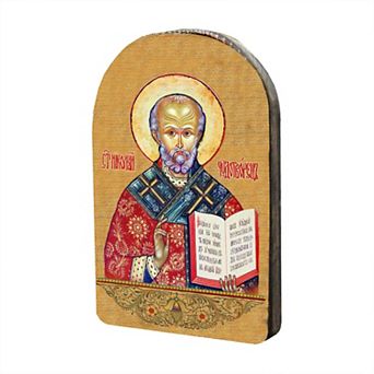 G.Debrekht Saint Nicholas Wooden Gold Plated Religious Orthodox Sacred Icon Inspirational Icon Decor - 86021