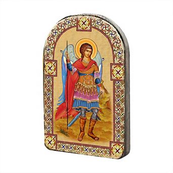 G.Debrekht Saint Michael Archangel Wooden Gold Plated Religious Christian Sacred Icon Inspirational Icon Decor - 86022
