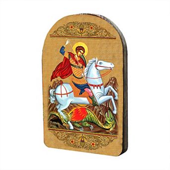 G.Debrekht Saint George Wooden Gold Plated Religious Orthodox Sacred Icon Inspirational Icon Decor - 86013