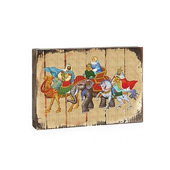 G.Debrekht Three Kings Block Wooden Gold Plated Religious Christian Sacred Icon Inspirational Icon Décor