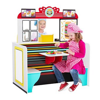 Lil’ Jumbl Double-Sided Restaurant Playset for Kids, Wooden Pretend Diner Set Toy