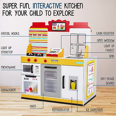 Lil’ Jumbl Double-Sided Restaurant Playset for Kids, Wooden Pretend Diner Set Toy