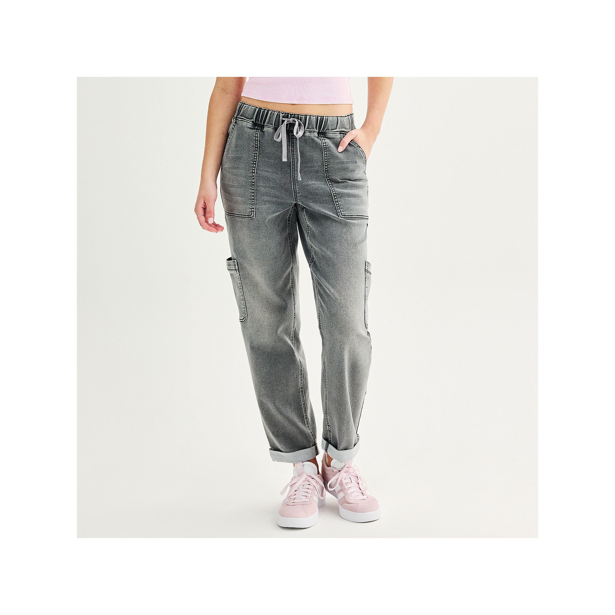 Juniors SO® High-Rise Pull-On Straight Jeans, Girls, Size: Large, Grey