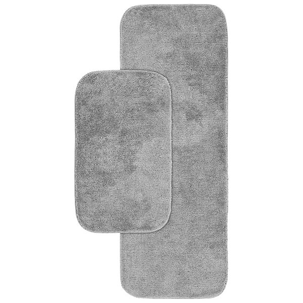 2pc Traditional Nylon Washable Bathroom Rug Set Platinum - Garland Rug: Latex Backed, Tufted Bath Mats Set