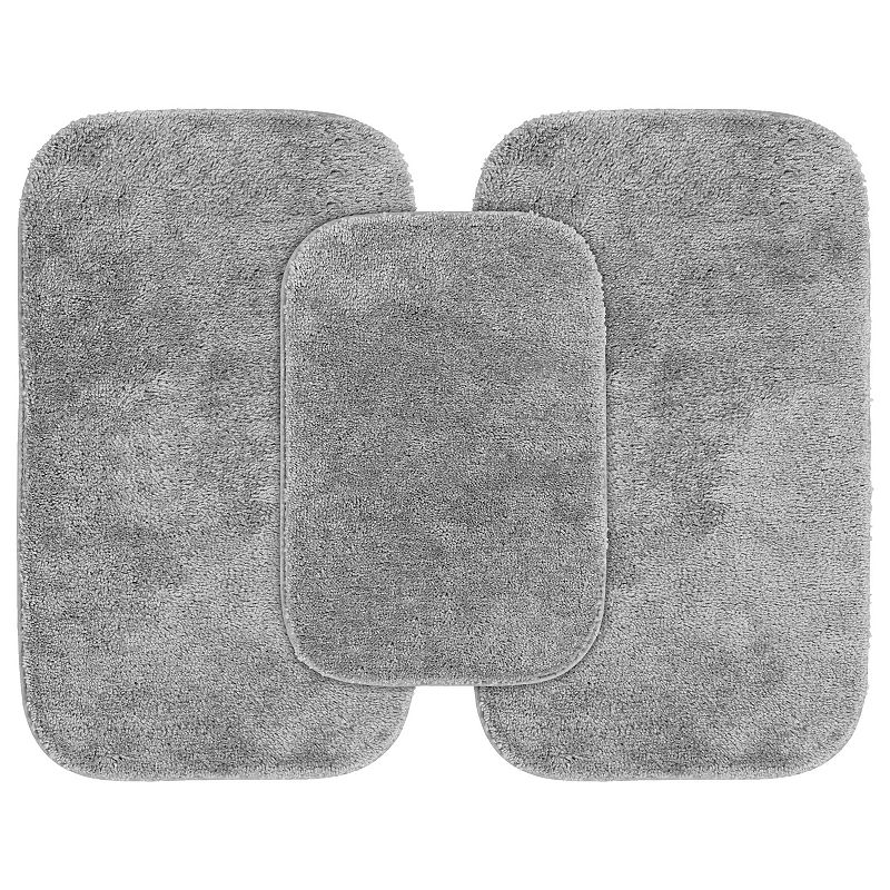 3pc Traditional Nylon Washable Bathroom Rug Set Platinum - Garland Rug