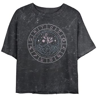 Juniors' Trendy Zodiac Floral Calendar Mineral Wash Graphic Tee