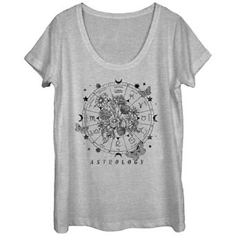 Juniors' Astrology Horoscope Flowers Chart Scoop Neck Graphic Tee