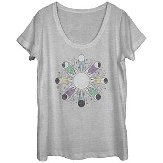 Juniors' Celestial Zodiac Sun Circle Scoop Neck Graphic Tee