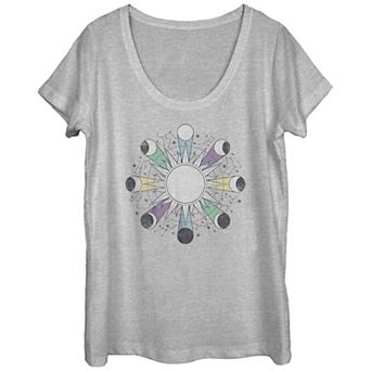 Juniors' Celestial Zodiac Sun Circle Scoop Neck Graphic Tee