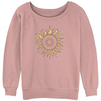 Juniors' Trendy Zodiac Sun Wheel Front Tribal Sun Back Graphic Slouchy Terry