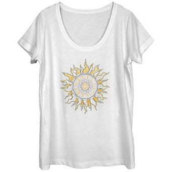 Juniors' Trendy Zodiac Sun Wheel Front Tribal Sun Back Scoop Neck Graphic Tee